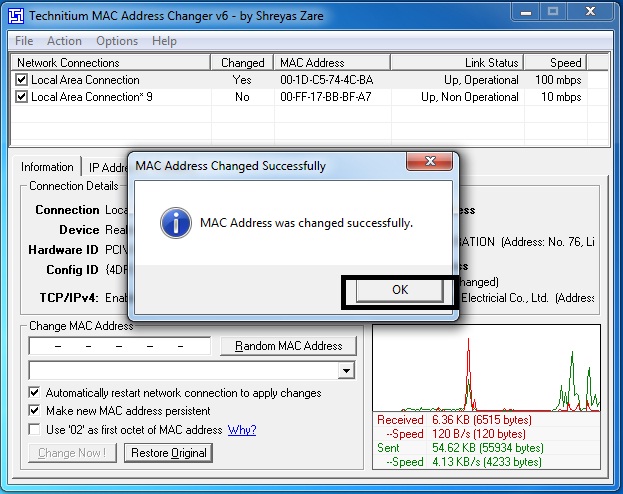 manually change mac address windows 7